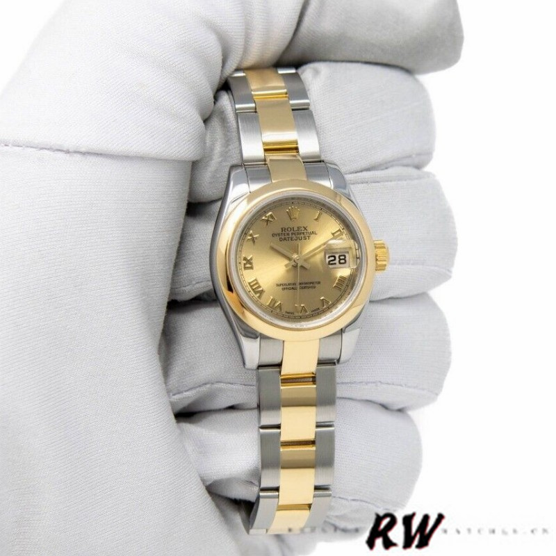 Rolex Datejust 179163 Champagne Roman Dial Domed Dezel 26MM Lady Replica Watch - QualitySwissReplica