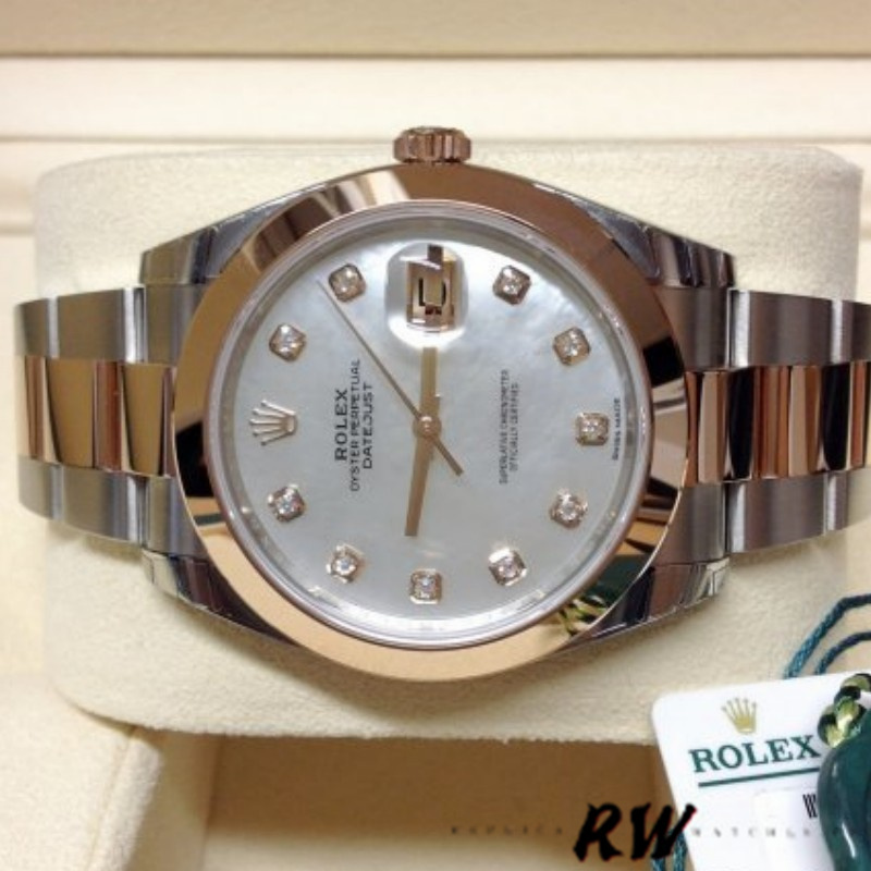 Rolex Datejust 126301 White MOP Diamond Dial Steel Rose Gold 41MM Mens Replica Watch - QualitySwissReplica
