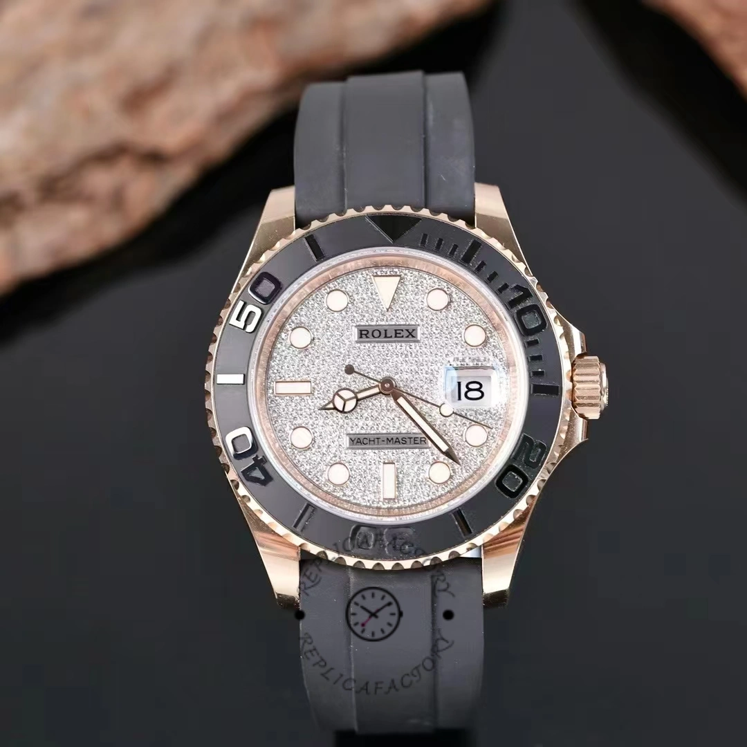 Rolex Yacht-Master II 126655 Diamond Pave Dial Rose Gold 40mm Mens Replica Watch - QualitySwissReplica
