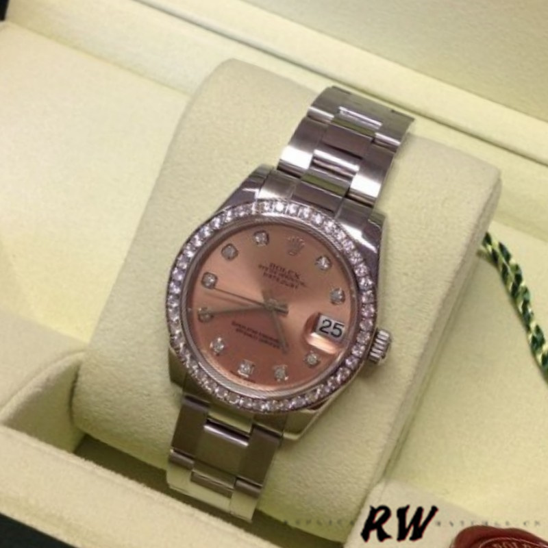Rolex Datejust 178384 Pink Diamonds Dial Diamond Bezel 31MM Lady Replica Watch - QualitySwissReplica