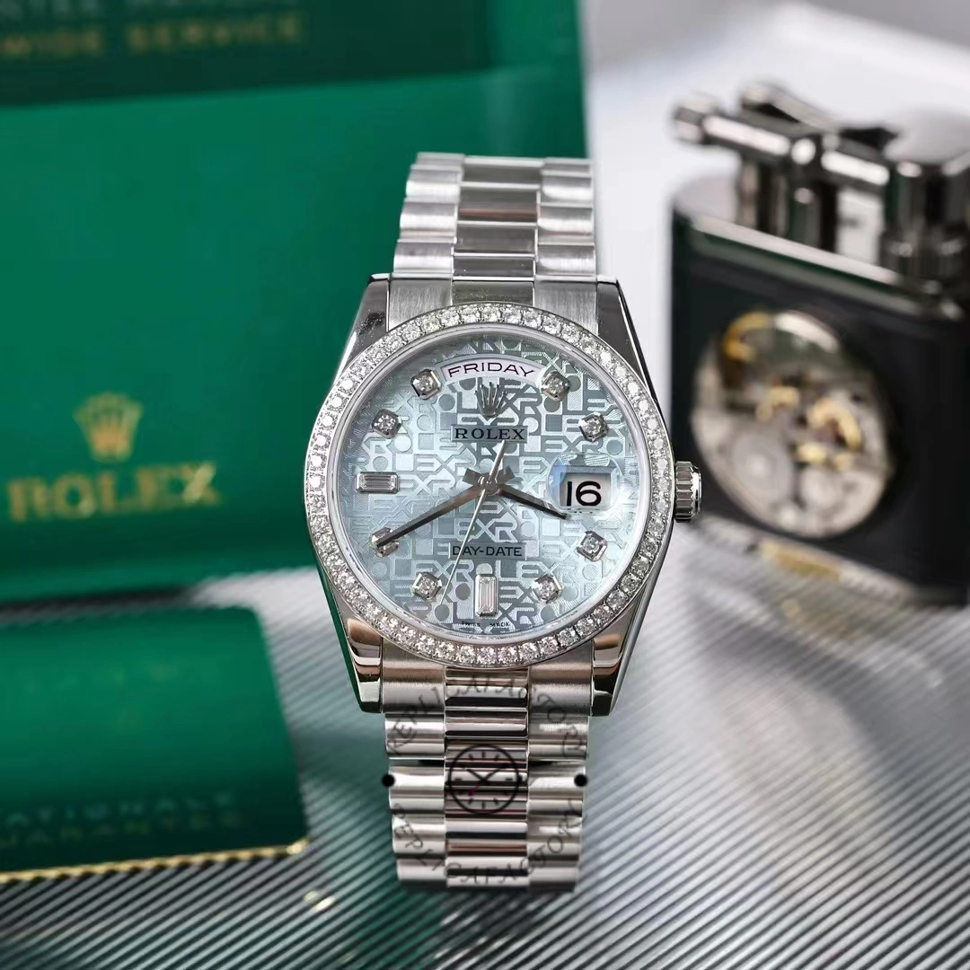 Rolex Day Date 118346 Blue Diamond Dial Platinum 36mm Unisex Replica Watch - QualitySwissReplica