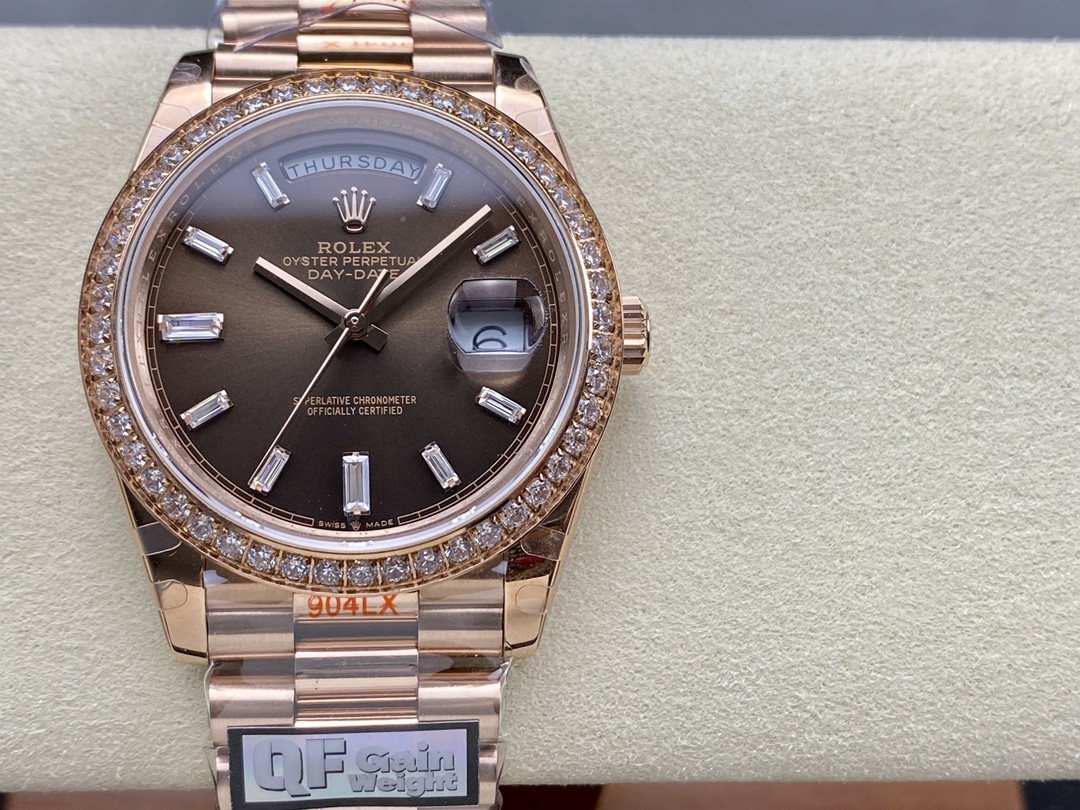 Rolex Day-Date 228345RBR Chocolate Brown Diamond Dial Diamond Bezel 40mm Mens Replica Watch - QualitySwissReplica