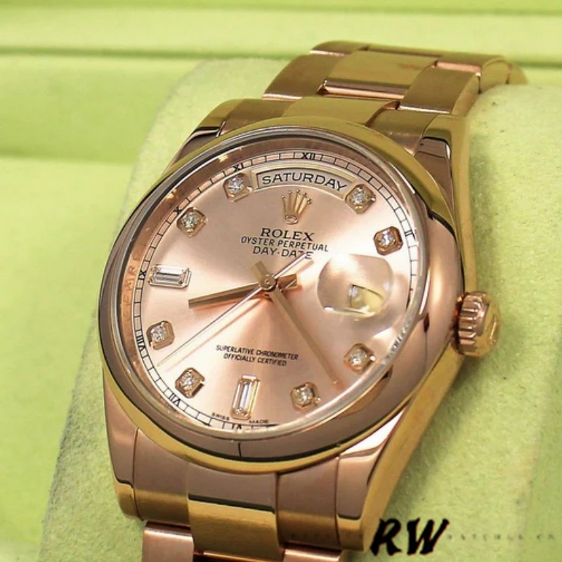 Rolex Day-Date 118205 Rose Gold Pink Diamond Dial 36mm Unisex Replica Watch - QualitySwissReplica