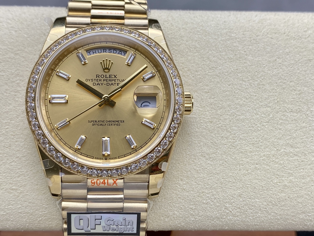 Rolex Day-Date 228348RBR Champagne Diamond Dial Diamond Bezel 40mm Mens Replica Watch - QualitySwissReplica