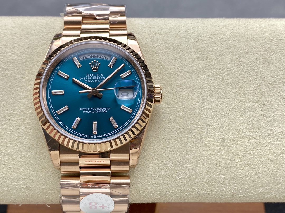 Rolex Day Date Oyster 36 mm Everose Gold Blue Green Dial M128235 0085 - QualitySwissReplica