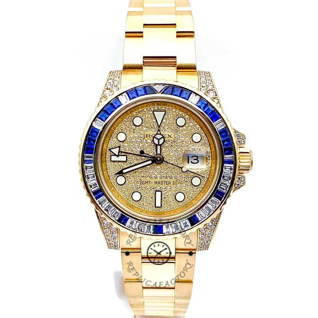 Rolex GMT-Master II 116758 Yellow Gold Pave Dial 40mm Mens Replica Watch - QualitySwissReplica