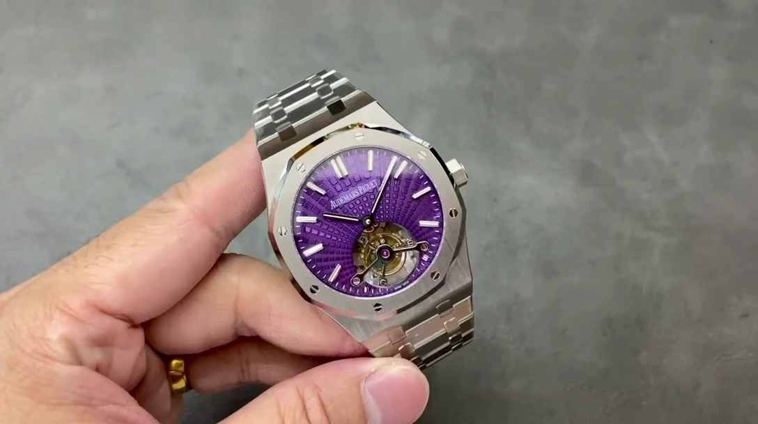 1:1 Clone AP Royal Oak Tourbillon Extra-Thin 41 Purple Dial 26522ST.OO.1220ST.01 - QualitySwissReplica