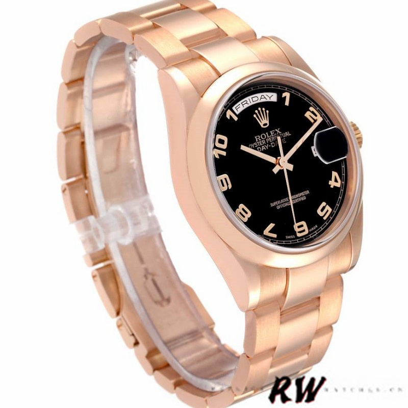 Rolex President Day Date 118205 Rose Gold Black Dial 36mm Unisex Replica Watch - QualitySwissReplica
