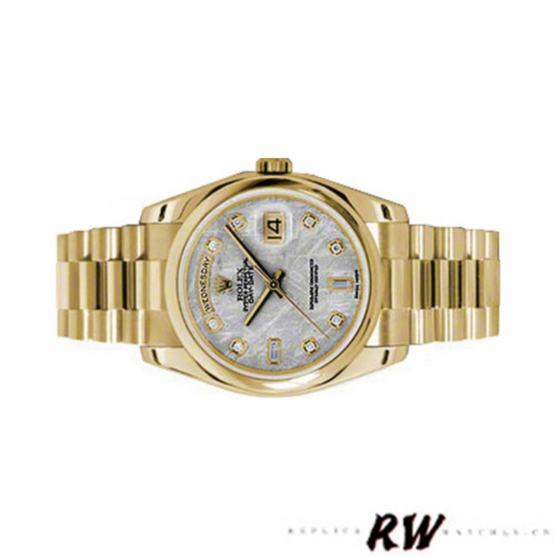 Rolex Day-Date 118208 Yellow Gold Meteorite Grey Diamond Dial 36mm Unisex Replica Watch - QualitySwissReplica