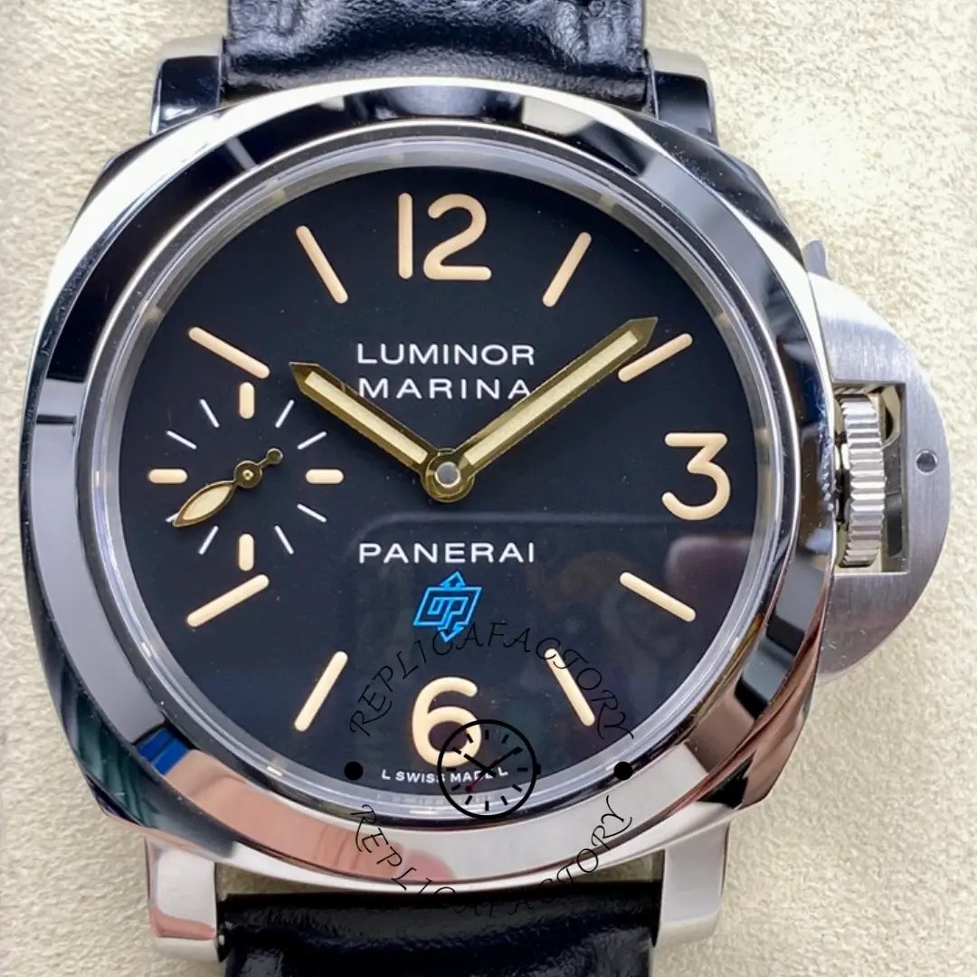 Panerai Luminor Marina Blue Logo PAM00631 1:1 Clone Black Leather Strap - QualitySwissReplica
