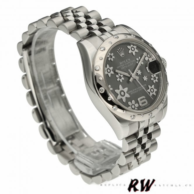 Rolex Datejust 178344 Floral Motif Dark Rhodium Grey Dial 31MM Lady Replica Watch - QualitySwissReplica