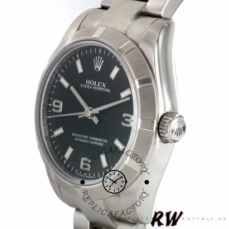 Rolex Oyster Perpetual 177210 Black Dial Stainless Steel 31mm Lady Replica Watch - QualitySwissReplica
