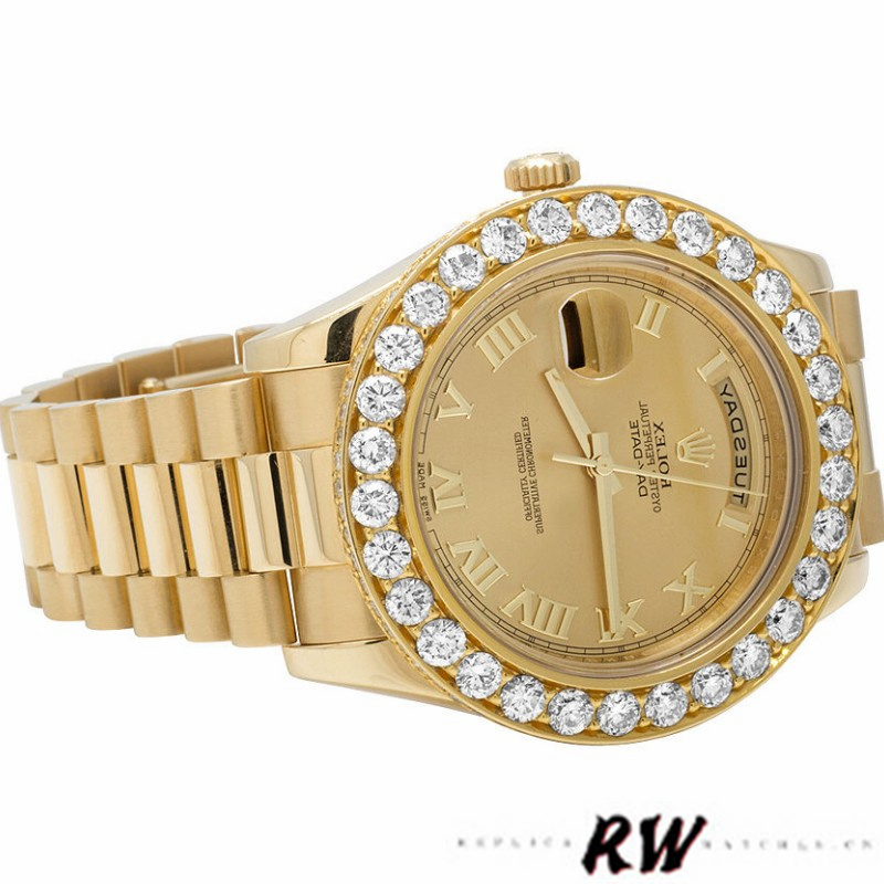 Rolex Day-Date 218348 Champagne Roman Dial 41MM Mens Replica Watch - QualitySwissReplica