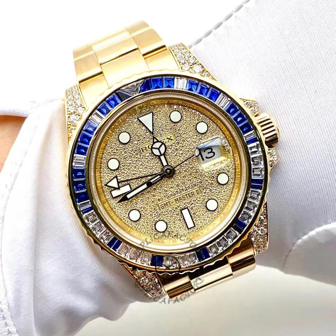 Rolex GMT-Master II 116758 Yellow Gold Pave Dial 40mm Mens Replica Watch - QualitySwissReplica
