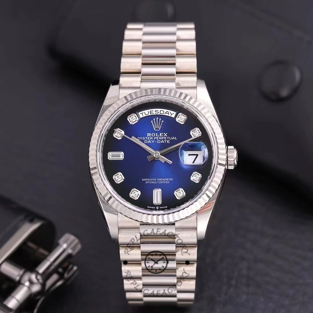 Rolex Day-Date 128239 Blue Ombre Diamond Dial 36MM Unisex Replica Watch - QualitySwissReplica