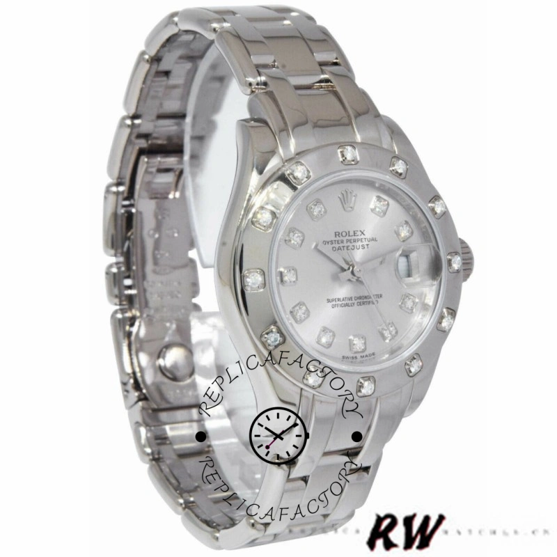 Rolex Pearlmaster 80319 Silver Diamond Dial 29MM Lady Replica Watch - QualitySwissReplica