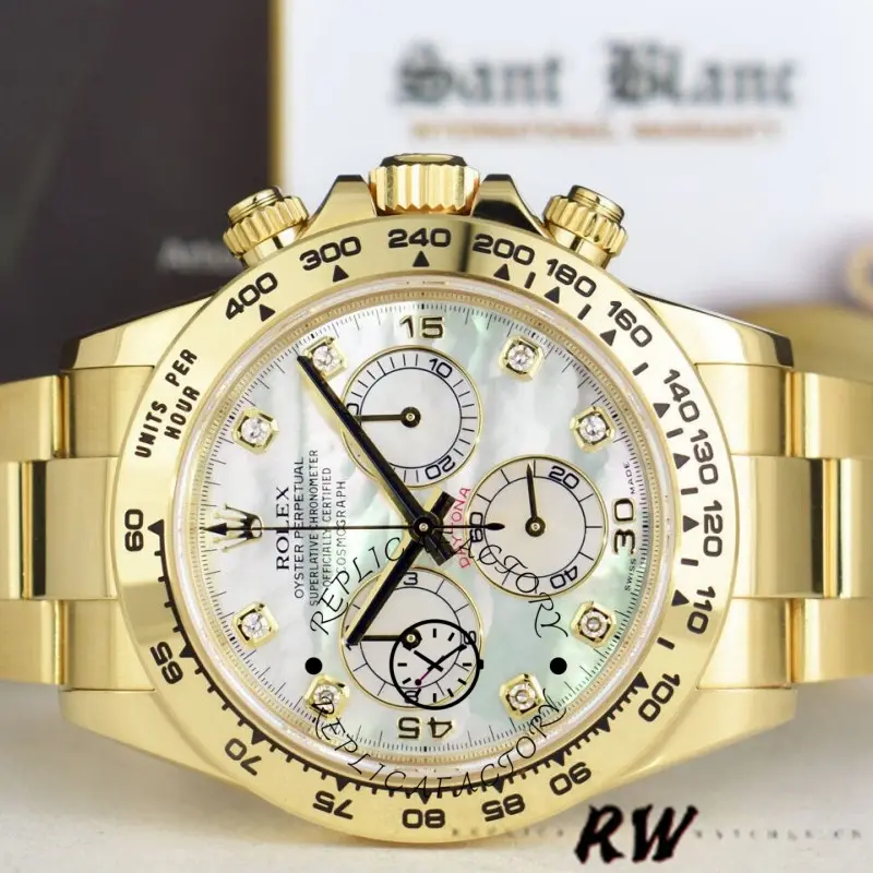 Rolex-Daytona 116528 Yellow Gold MOP Diamond 40mm Mens Replica Watch - QualitySwissReplica