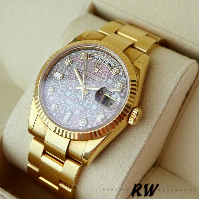 Rolex Day-Date 118238 Black MOP Diamond Dial 36mm Unisex Replica Watch - QualitySwissReplica