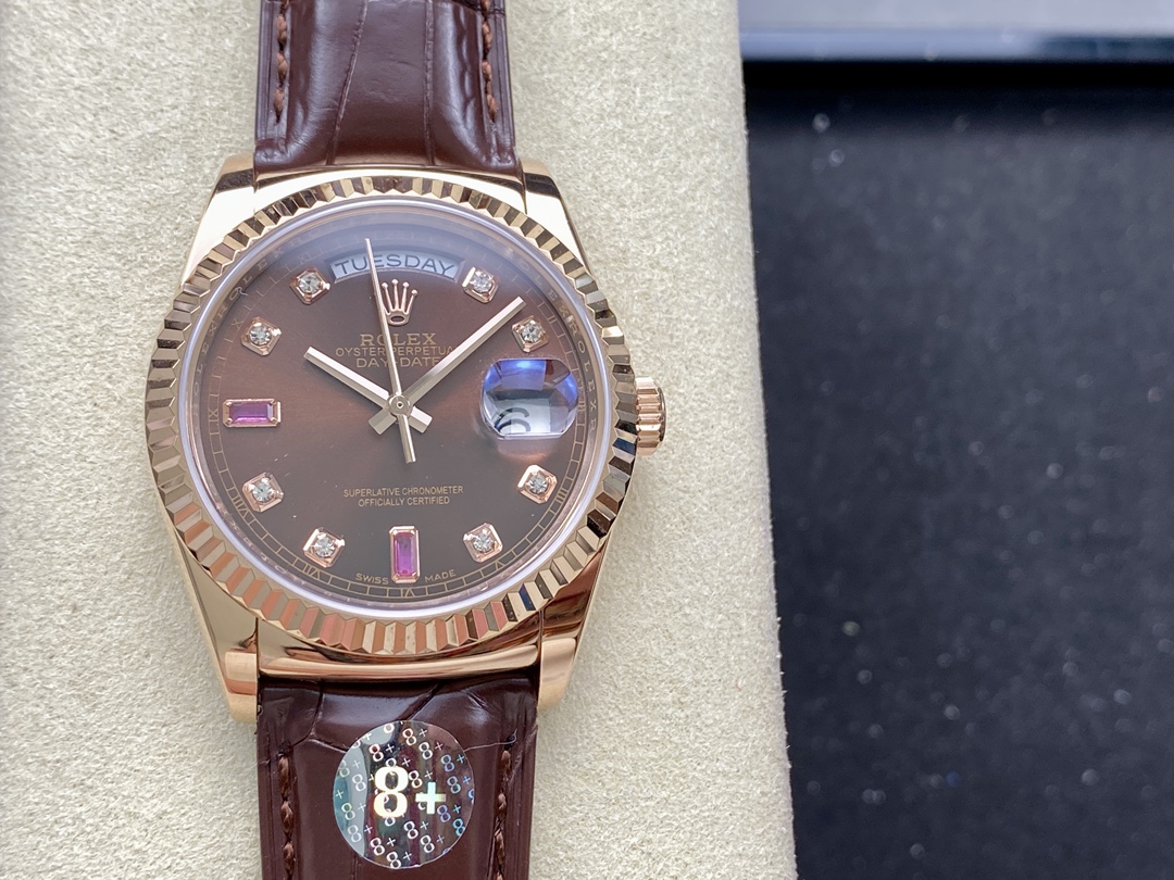 Rolex Day Date 36 Everose Diamond Chocolate 118135 0020 Watch - QualitySwissReplica