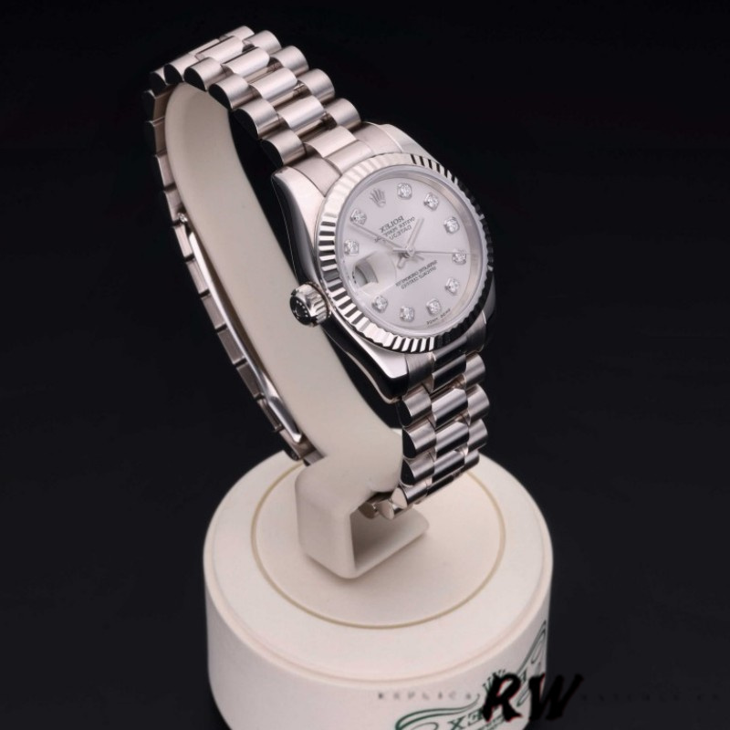 Rolex Datejust 179179 Silver Diamond Dial Fluted Bezel 26MM Lady Replica Watch - QualitySwissReplica