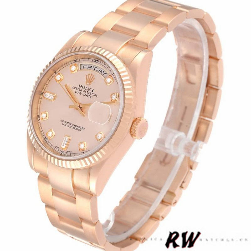 Rolex Day-Date 118235 Everose Gold Pink Diamond Dial 36mm Lady Replica Watch - QualitySwissReplica