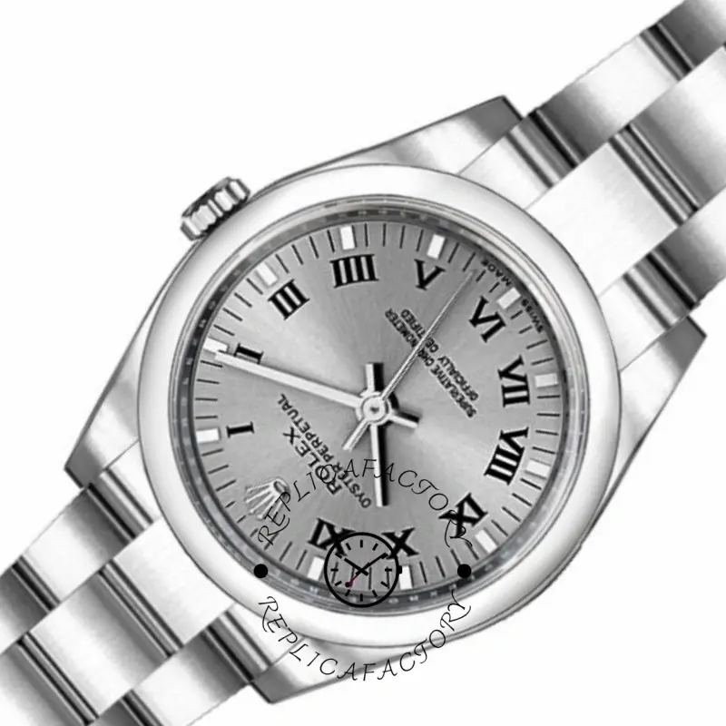 Rolex Oyster Perpetual 176200 Rhodium Grey Roman Numeral Dial 26mm Lady Replica Watch - QualitySwissReplica
