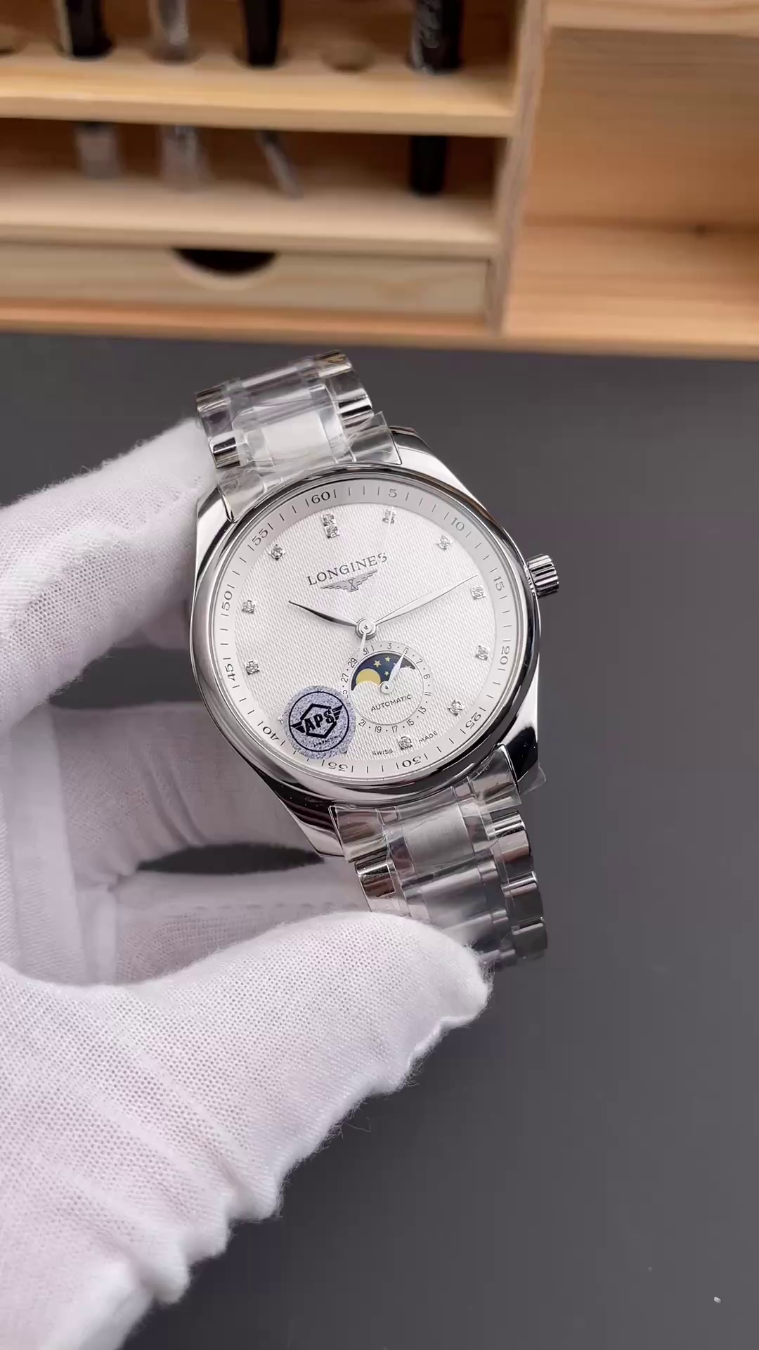 Longines L2.919.4.77.6 Master Collection Replica White Dial Moonphase Diamonds - QualitySwissReplica