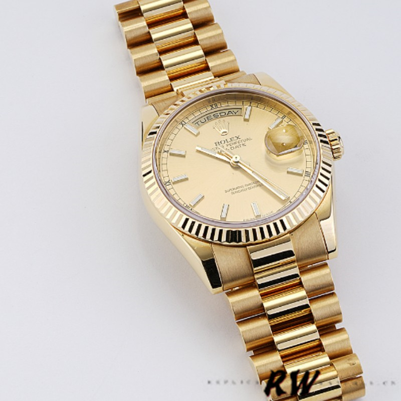 Rolex Day-Date 118238 Fluted Bezel Champagne Dial 36mm Unisex Replica Watch - QualitySwissReplica