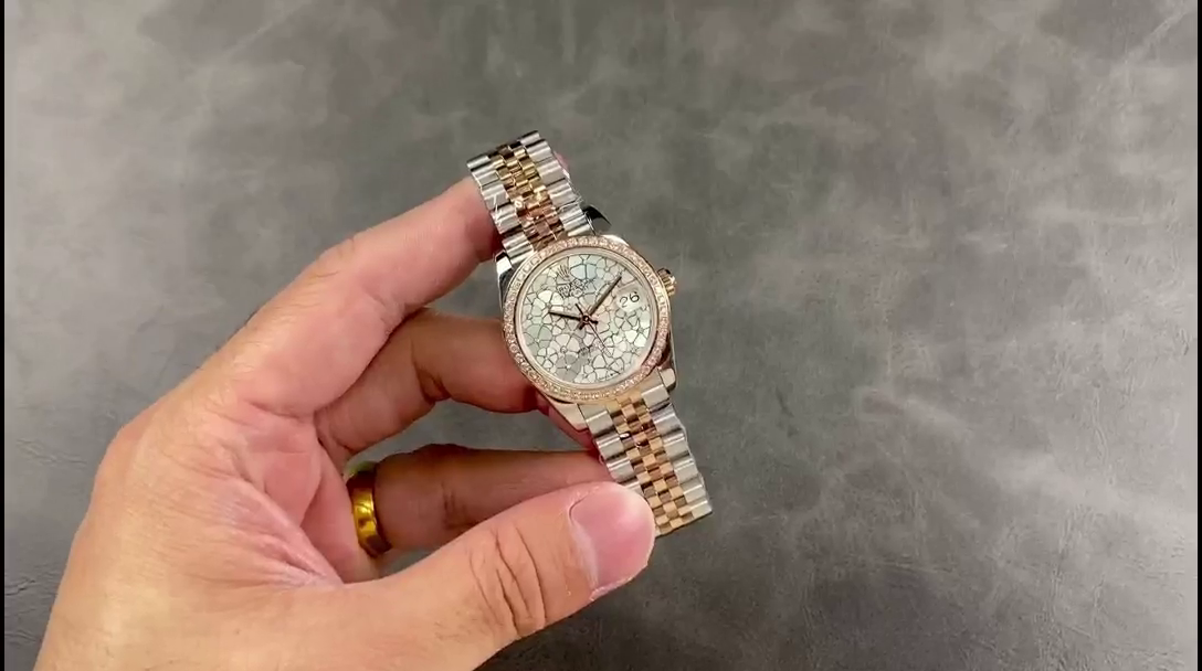 Rolex Datejust 31 Rose Gold Silver Floral Motif Diamond Dial Diamond Bezel m278381rbr 0032 - QualitySwissReplica