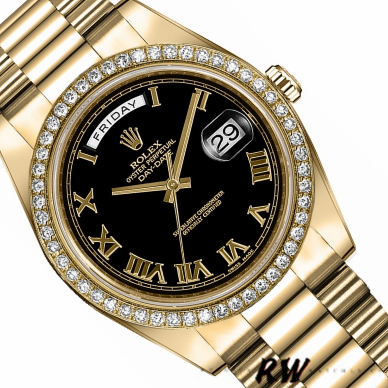 Rolex Day-Date 218348 Black Roman Dial 41MM Mens Replica Watch - QualitySwissReplica