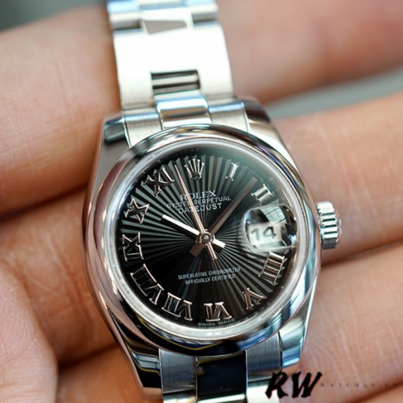 Rolex Datejust 179160 Oyster Bracelet Sunbeam Black Roman Dial 26MM Lady Replica Watch - QualitySwissReplica