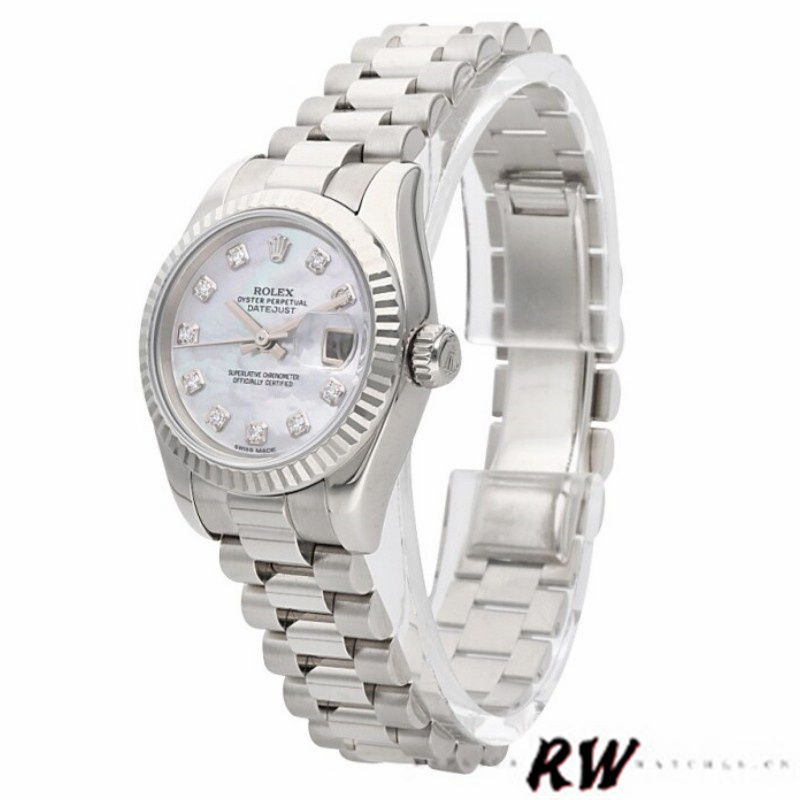 Rolex Datejust 179179 Mother of Pearl Diamond Dial Fluted Bezel 26MM Lady Replica Watch - QualitySwissReplica