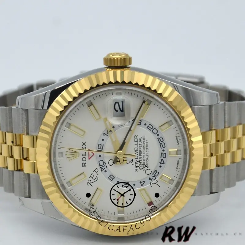 Rolex Sky-Dweller 326933 Stainless Steel Yellow Gold White Dial 42MM Mens Replica Watch - QualitySwissReplica
