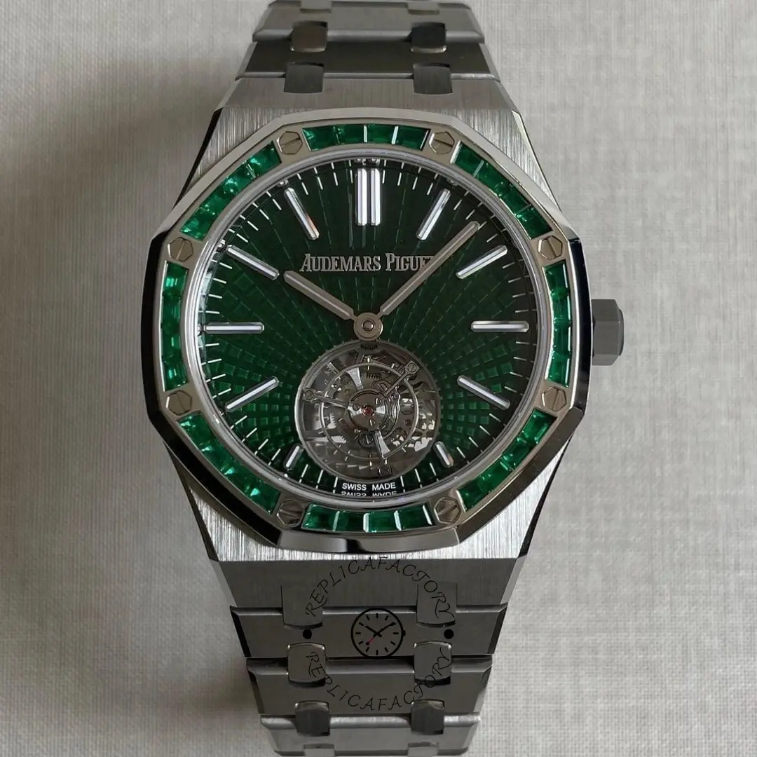 AP Royal Oak Flying Tourbillon 26532IC.EE.1220TI.01 1:1 Clone Titanium Emerald Bezel - QualitySwissReplica
