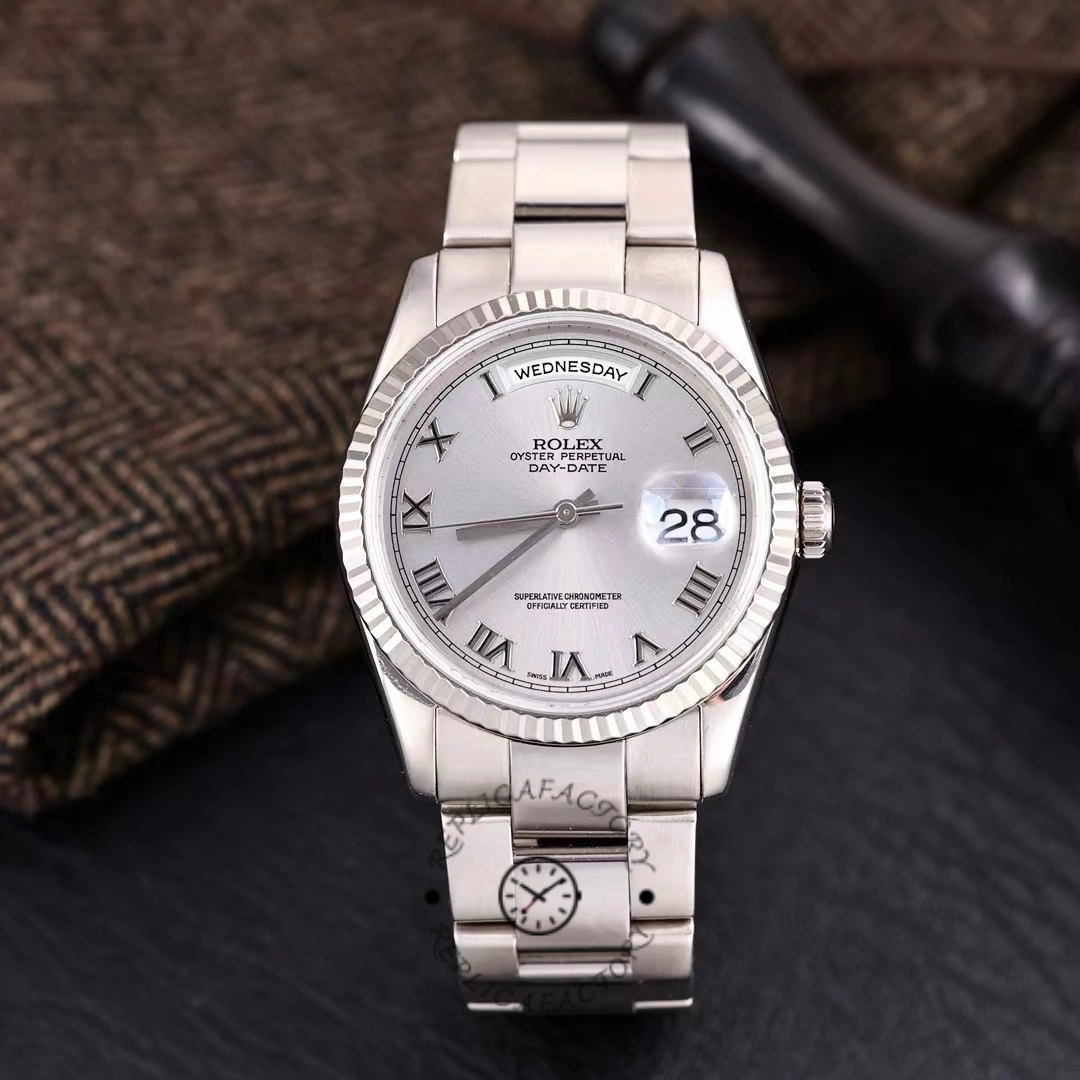 Rolex Day-Date 118239 white gold Silver Roman Numeral 36mm Unisex Replica Watch - QualitySwissReplica