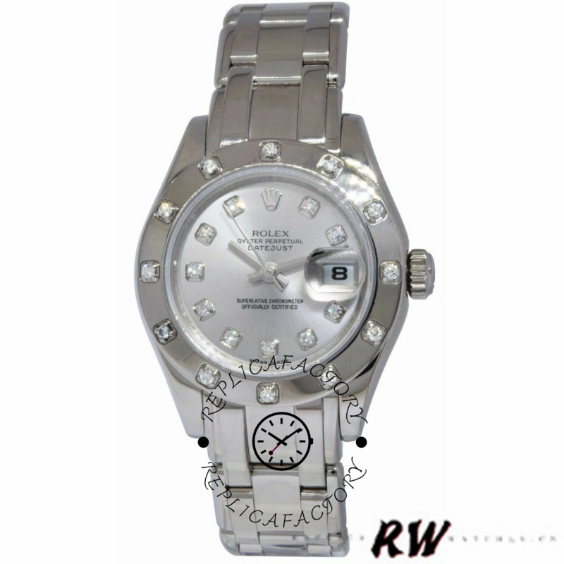 Rolex Pearlmaster 80319 Silver Diamond Dial 29MM Lady Replica Watch - QualitySwissReplica