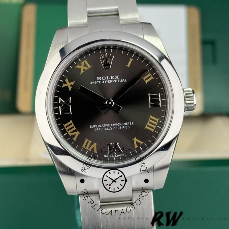 Rolex Oyster Perpetual 177200 Dark Grey Dial Domed Bezel 31mm Lady Replica Watch - QualitySwissReplica