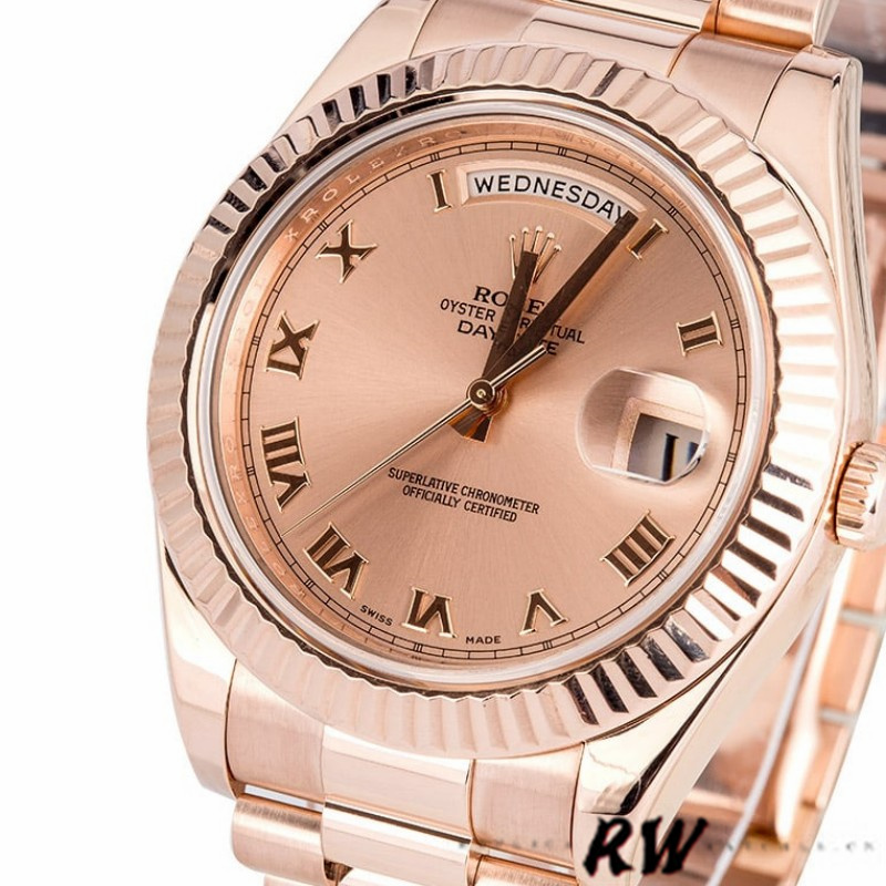 Rolex Day-Date 218235 Pink Roman Numerals Dial Rose Gold 41MM Mens Replica Watch - QualitySwissReplica