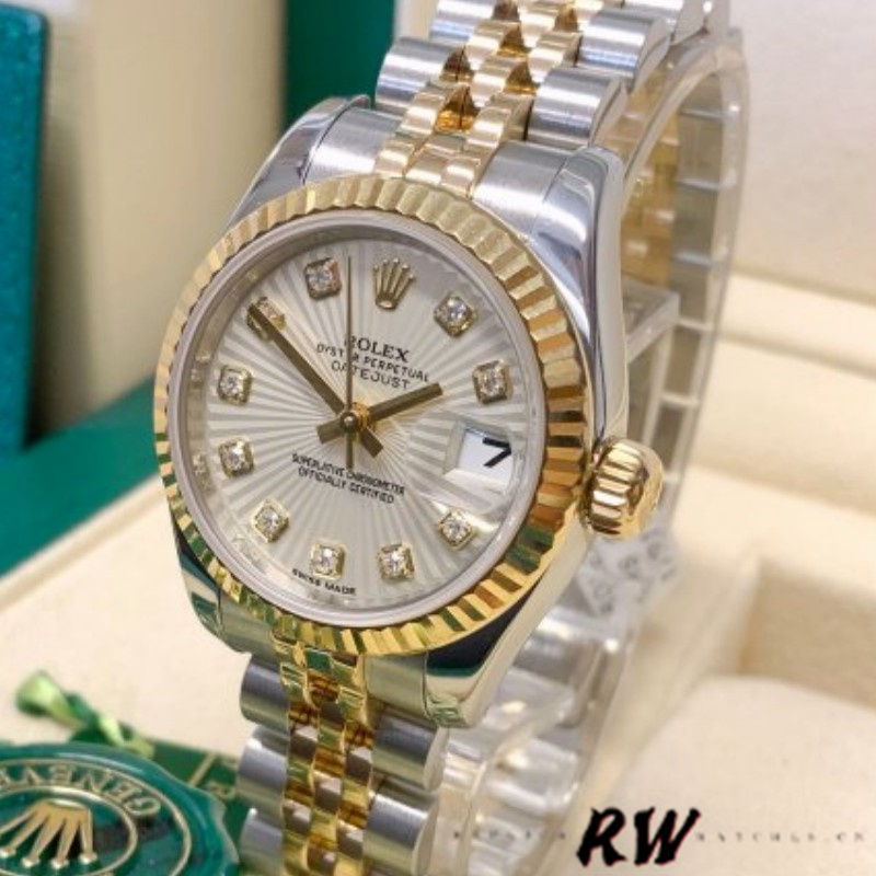 Rolex Datejust 179173 Ivory Sunbeam Diamond Dial Fluted Bezel 26MM Lady Replica Watch - QualitySwissReplica