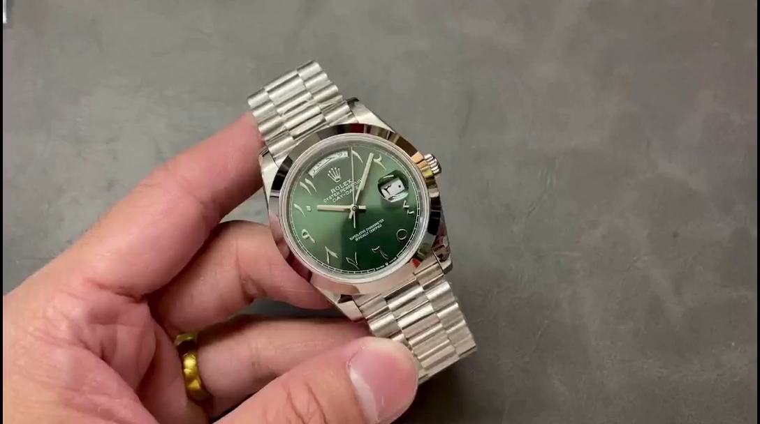 Rolex Day-Date 40mm Arabic Platinum Olive Dial 228206 - QualitySwissReplica