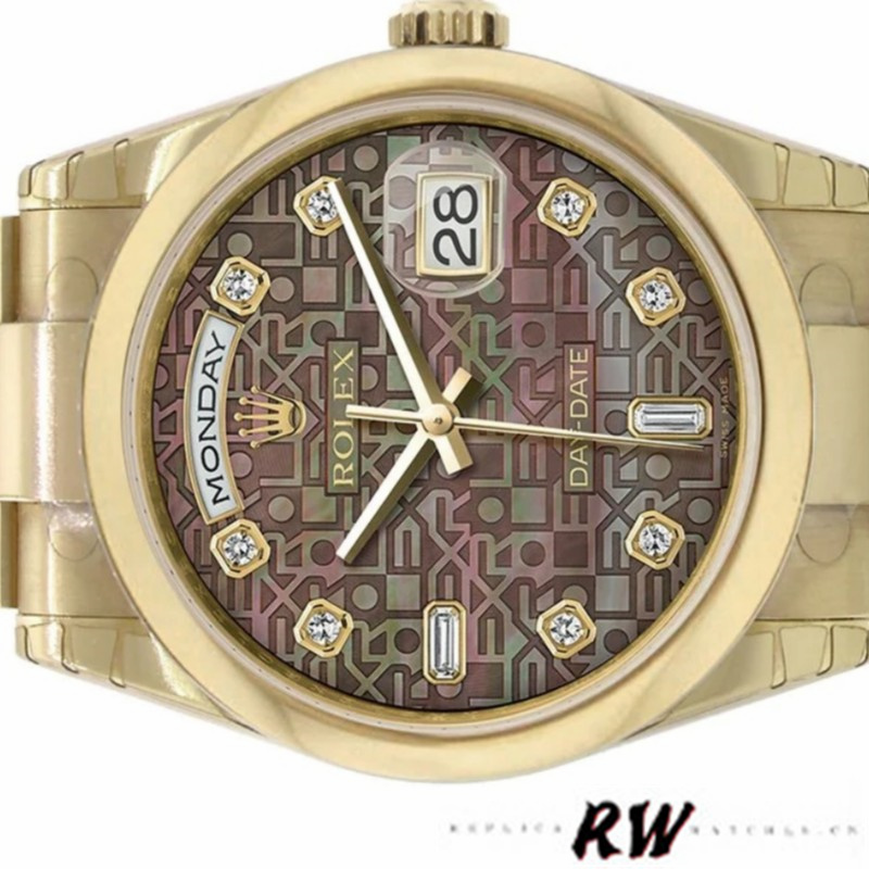 Rolex Day-Date 118208 Black Mother of Pearl Diamond Dial 36mm Unisex Replica Watch - QualitySwissReplica