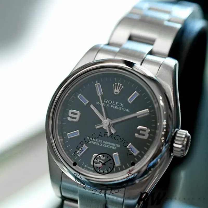 Rolex Oyster Perpetual 176200 Stainless Steel Blue Index Dial 26MM Lady Replica Watch - QualitySwissReplica