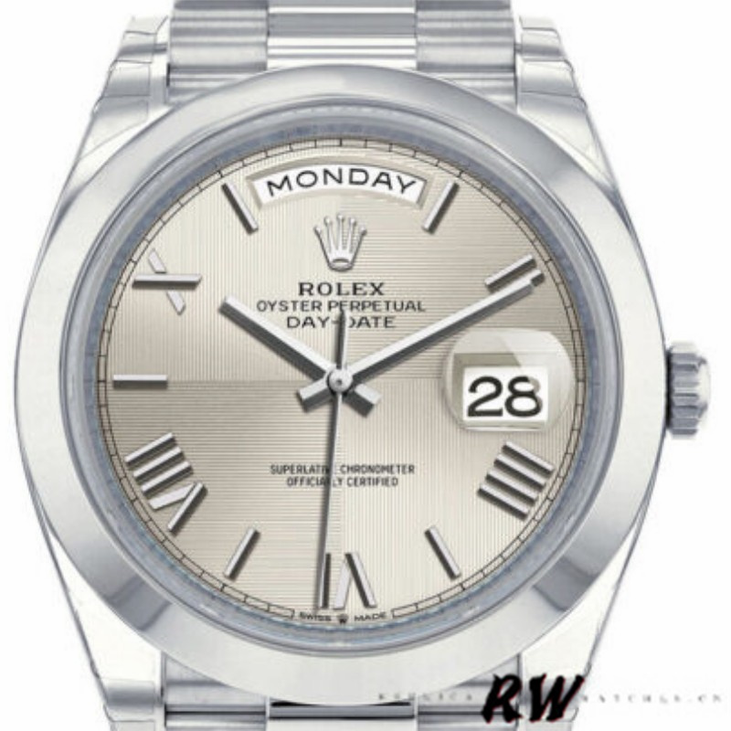 Rolex Day-Date 228206 Silver Roman Numeral Dial Platinum 40MM Mens Replica Watch - QualitySwissReplica