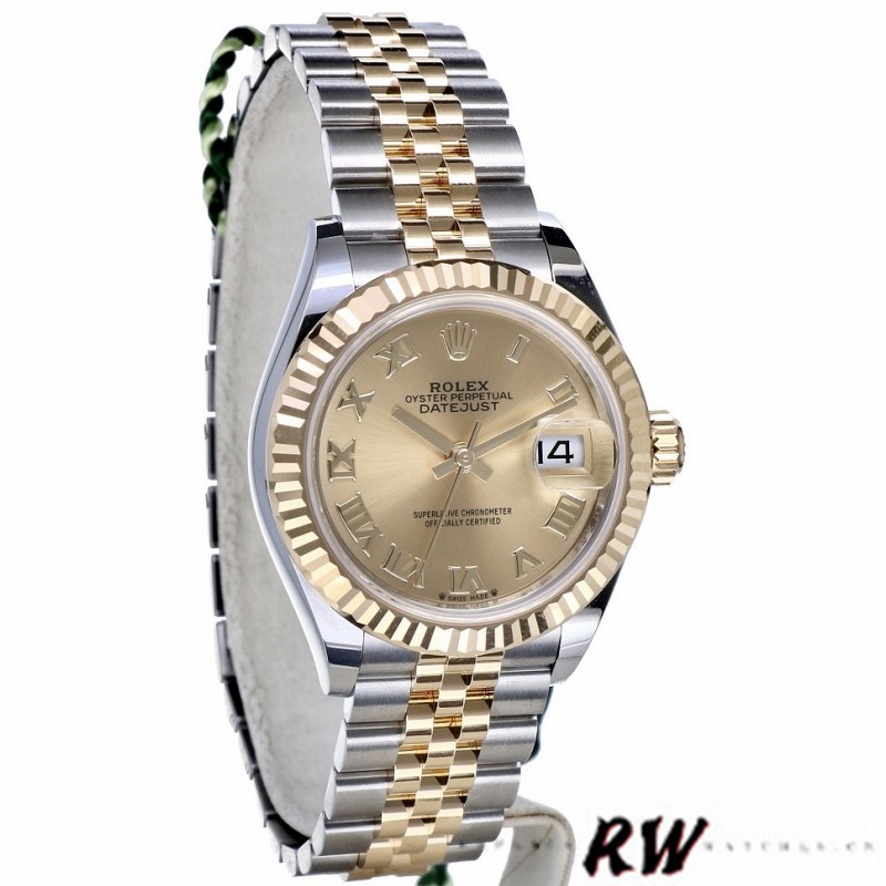 Rolex Datejust 279173 Champagne Roman Numeral Dial Fluted Bezel 28mm Lady Replica Watch - QualitySwissReplica