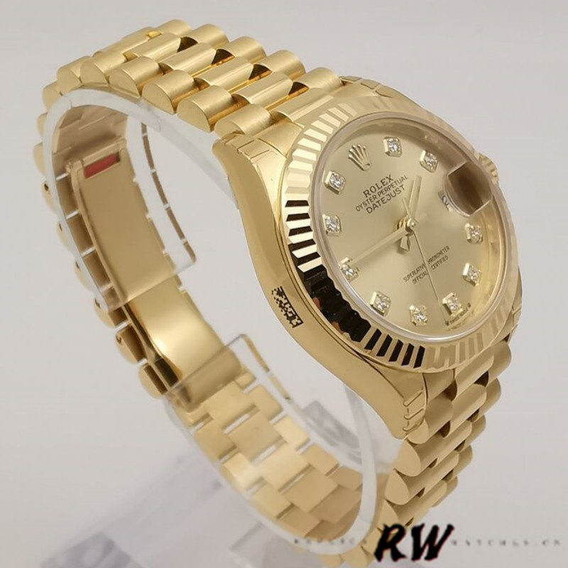 Rolex Datejust 279178 Champagne Fluted Bezel 28mm Lady Replica Watch - QualitySwissReplica