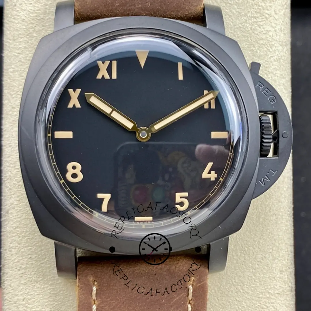 Panerai Luminor 1950 1:1 Clone Titanio DLC 47mm PAM00629 Brown Leather Strap - QualitySwissReplica