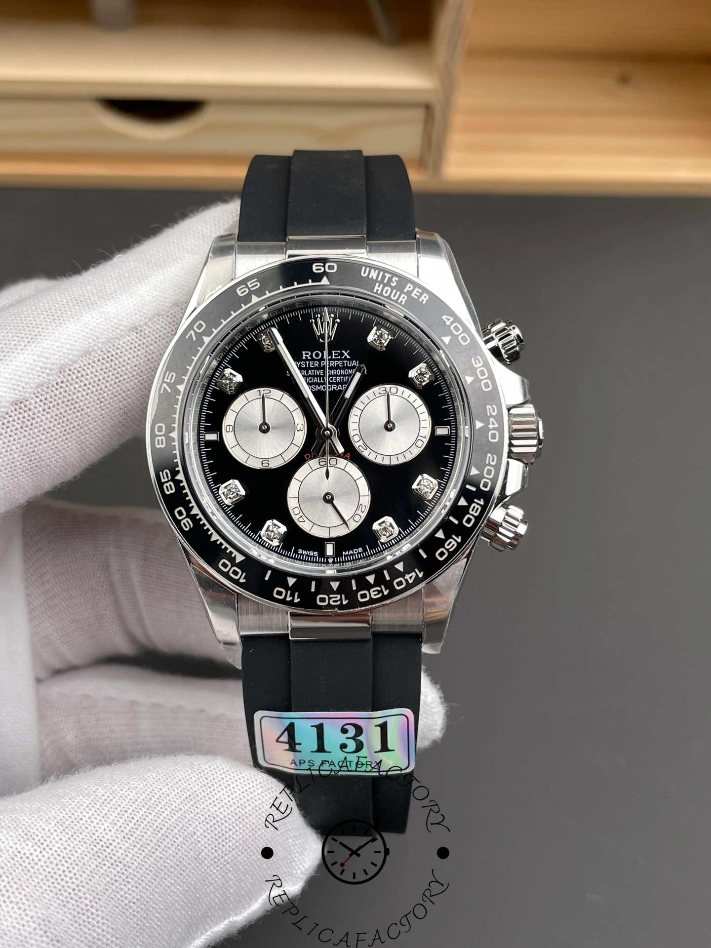 Rolex Cosmograph Daytona White Gold 126519LN 0004 Bright Black Steel Diamond - QualitySwissReplica