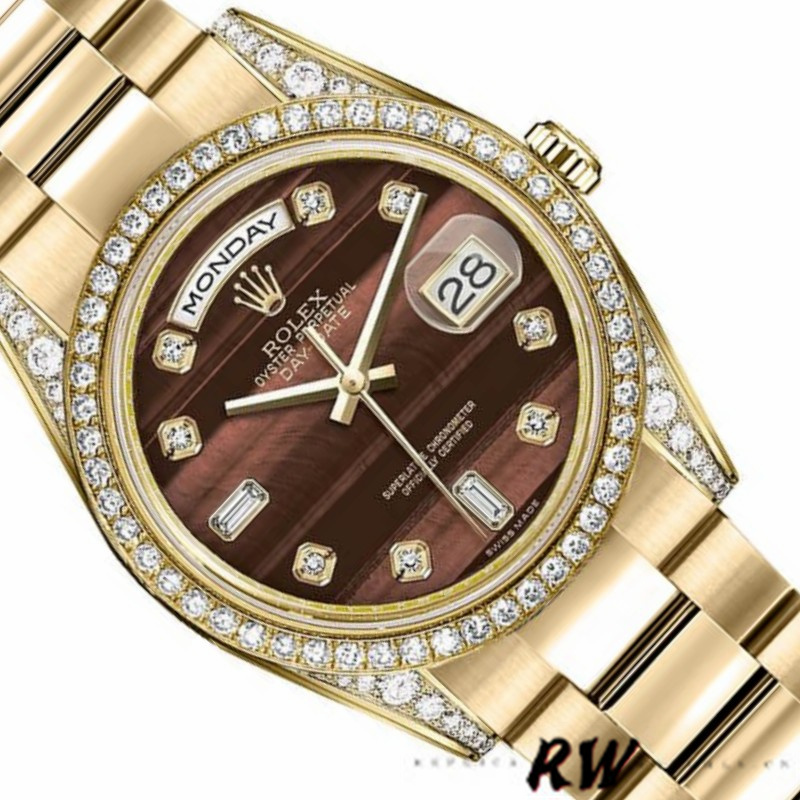 Rolex Day-Date 118388 Yellow Gold Bull's Eye Brown Dial 36mm Unisex Replica Watch - QualitySwissReplica