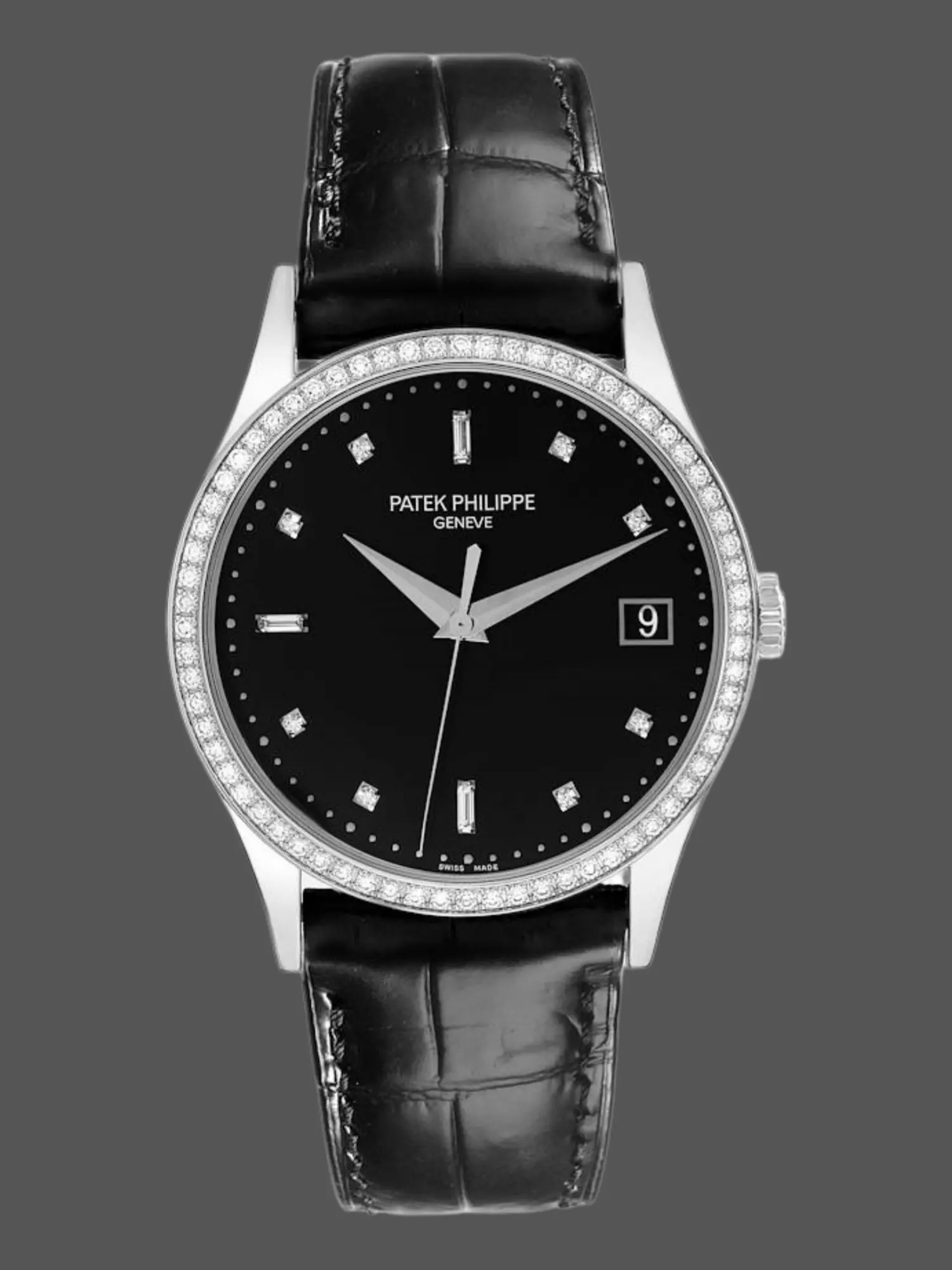 Patek Philippe Calatrava 38MM Diamond-Set Black Dial 5297G-001 1:1 Clone - QualitySwissReplica