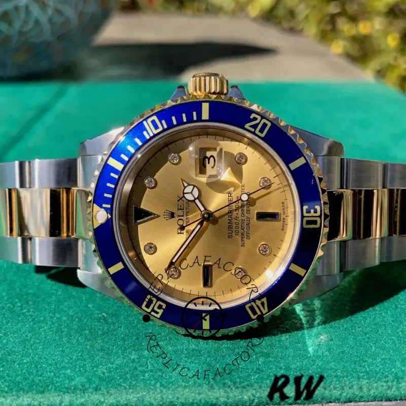 Rolex Submariner Date 16613 Champagne Serti Dial 40mm Mens Replica Watch - QualitySwissReplica